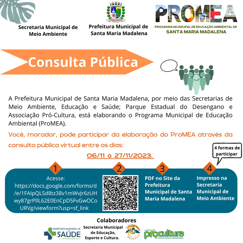 Consulta Pública do Programa Municipal de Educação Ambiental (ProMEA) de Santa Maria Madalena