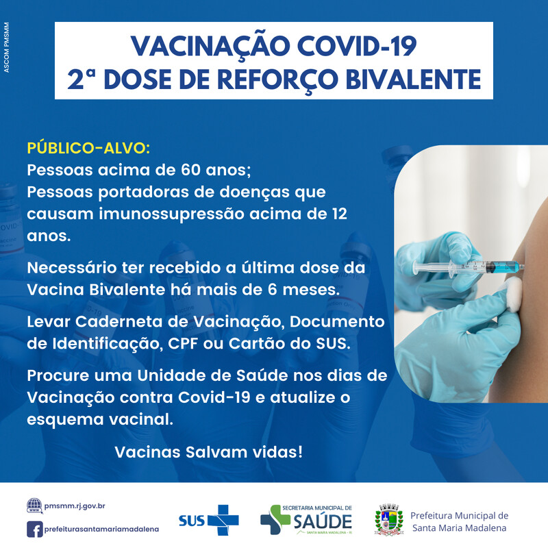 Santa Maria Madalena inicia aplicação da dose de reforço da vacina bivalente contra a Covid-19