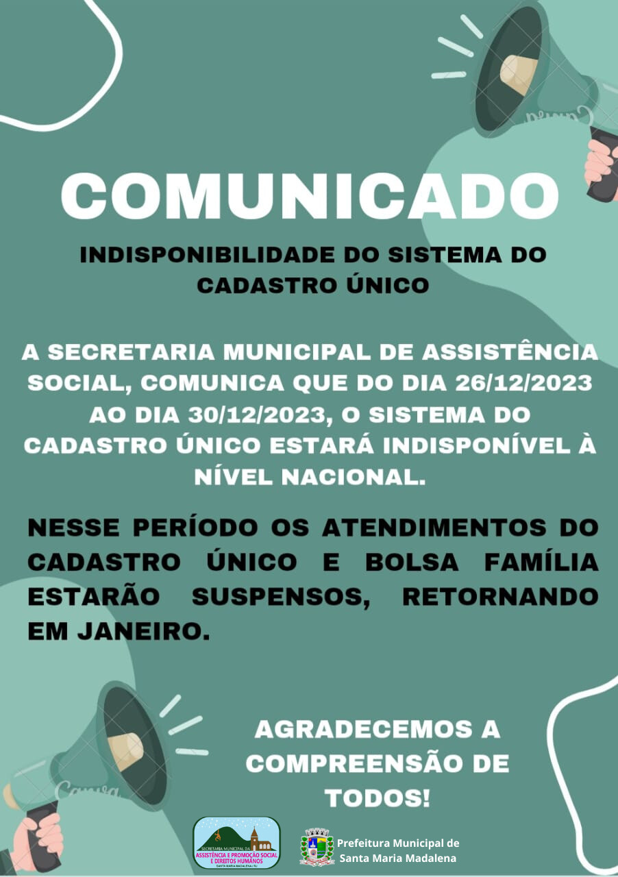 Comunicado sobre indisponibilidade do sistema do Cadastro Único a nível nacional