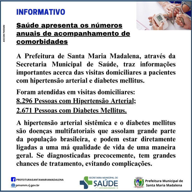 Saúde apresenta os números anuais de acompanhamento de comorbidades