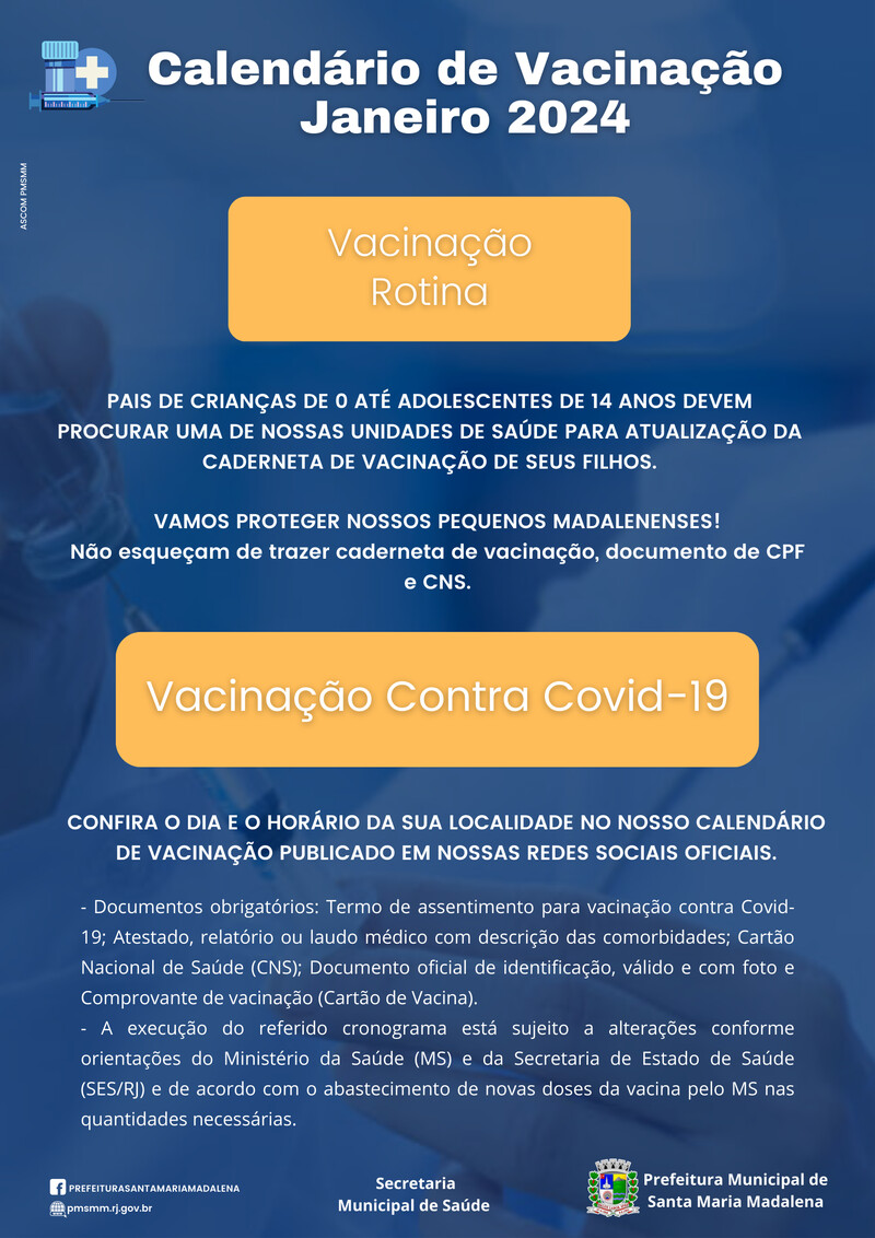 Calendário de vacinação para o mês de janeiro