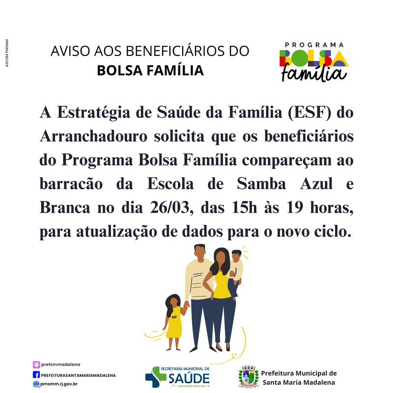 ESF do Arranchadouro solicita atualização de dados aos beneficiários do Programa Bolsa Família