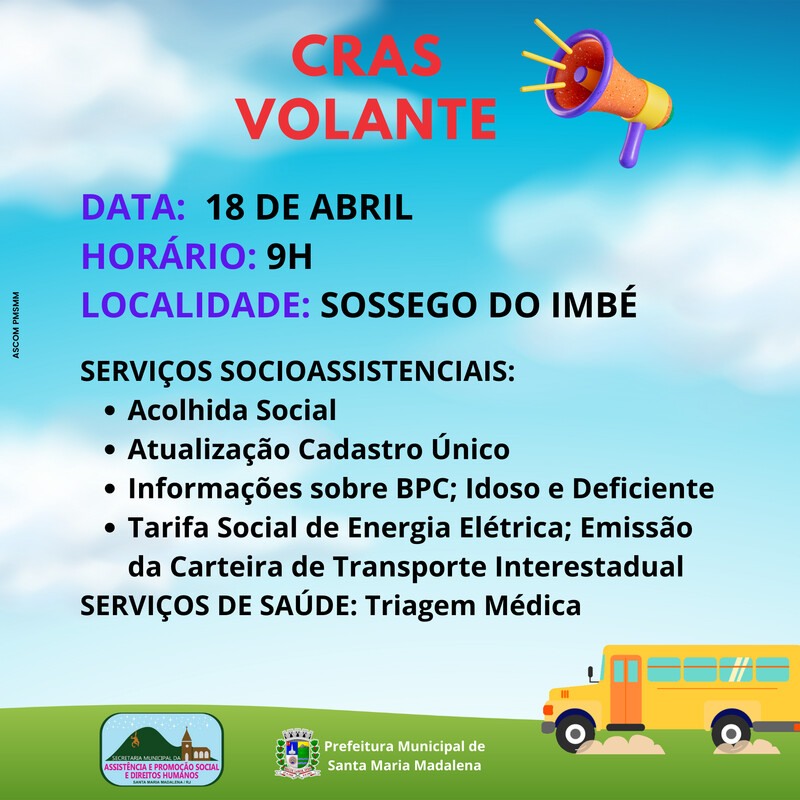 Projeto Cras Volante estará nesta quinta-feira em Sossego do Imbé