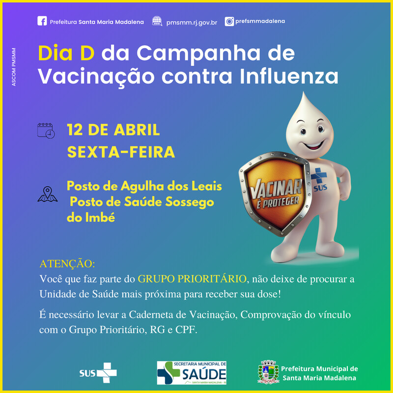 Sábado é dia D de vacinação contra Influenza (Gripe)