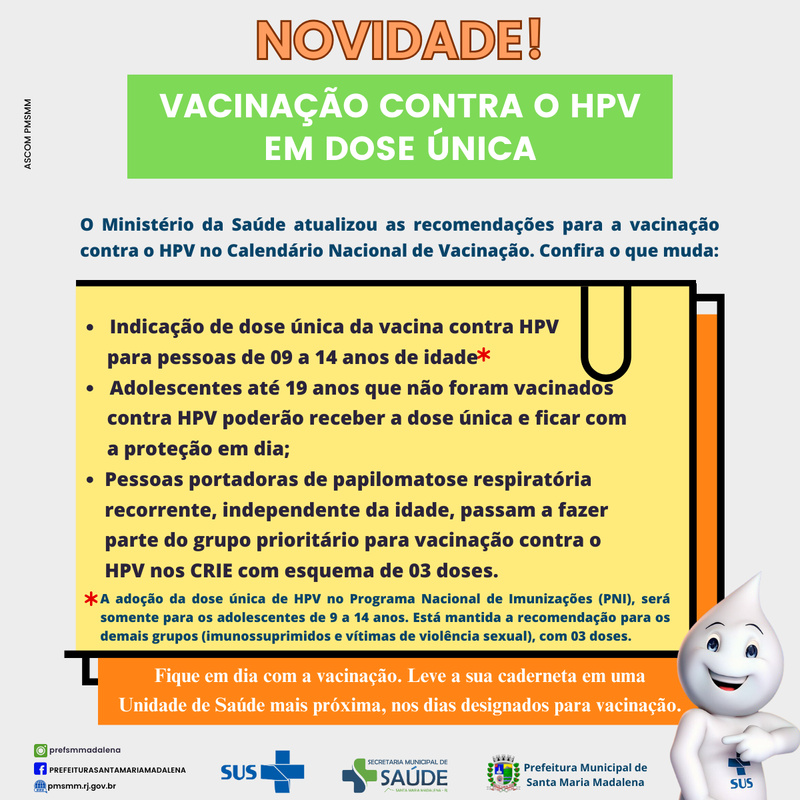 Vacinação contra HPV passa a ser em dose única