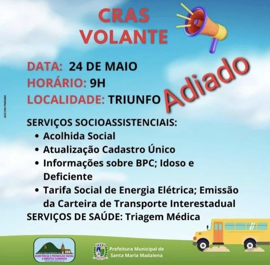 Comunicado: Adiada a ação do Projeto CRAS Volante em Triunfo