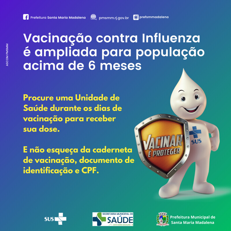 Vacinação contra Influenza é ampliada para todas as pessoas acima de seis meses de idade