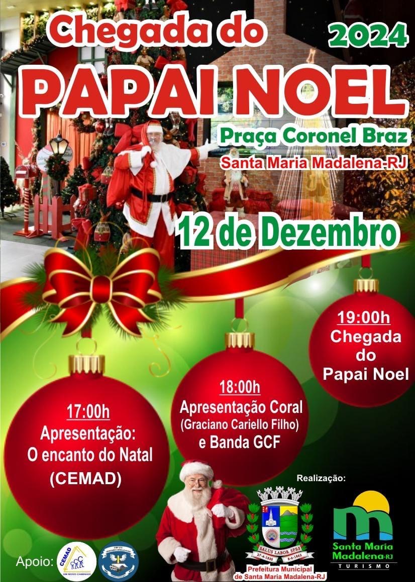 Chegada do Papai Noel será nesta quinta-feira, 12 de dezembro, na Praça Coronel Braz