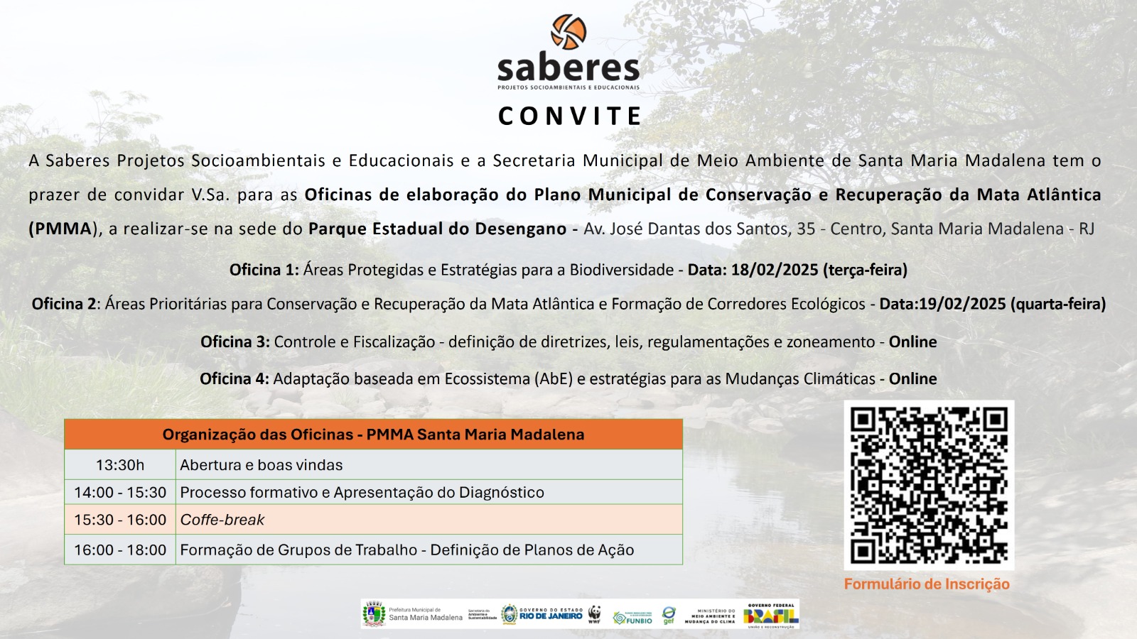 Participe das Oficinas para Elaboração do Plano Municipal de Conservação e Recuperação da Mata Atlântica (PMMA) de Santa Maria Madalena