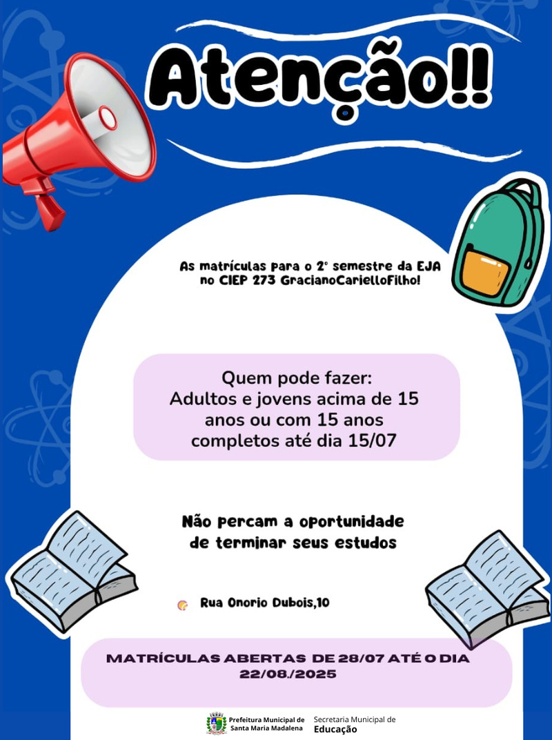 Matrículas para Educação de Jovens e Adultos (EJA) - 2º semestre de 2025