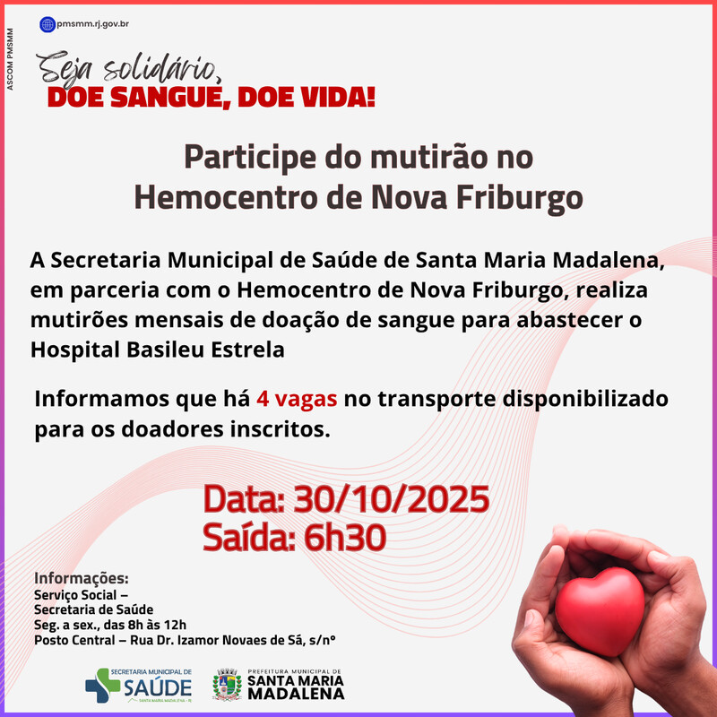 Participe do Mutirão de Doação de Sangue no Hemocentro de Nova Friburgo