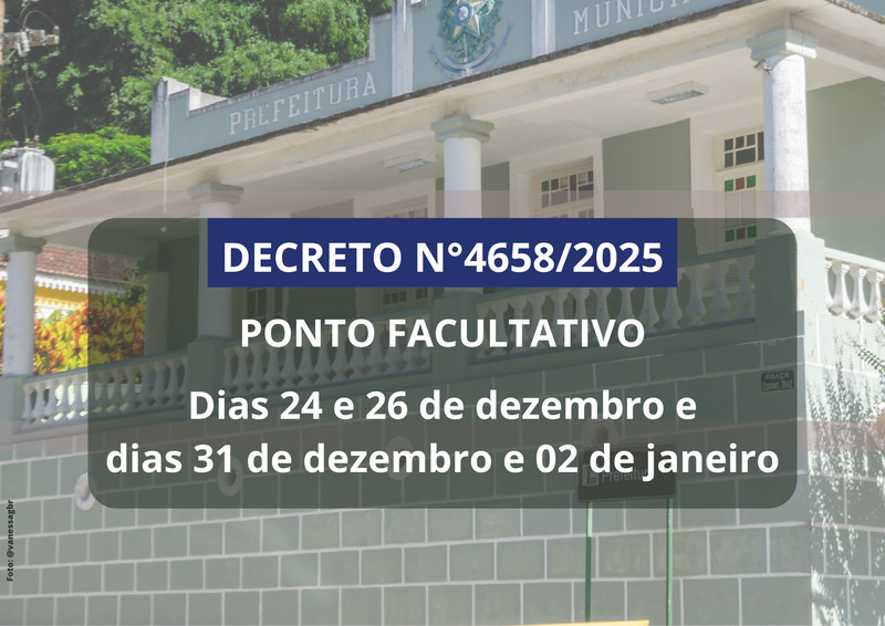 Ponto facultativo em razão dos feriados de Natal e Ano Novo