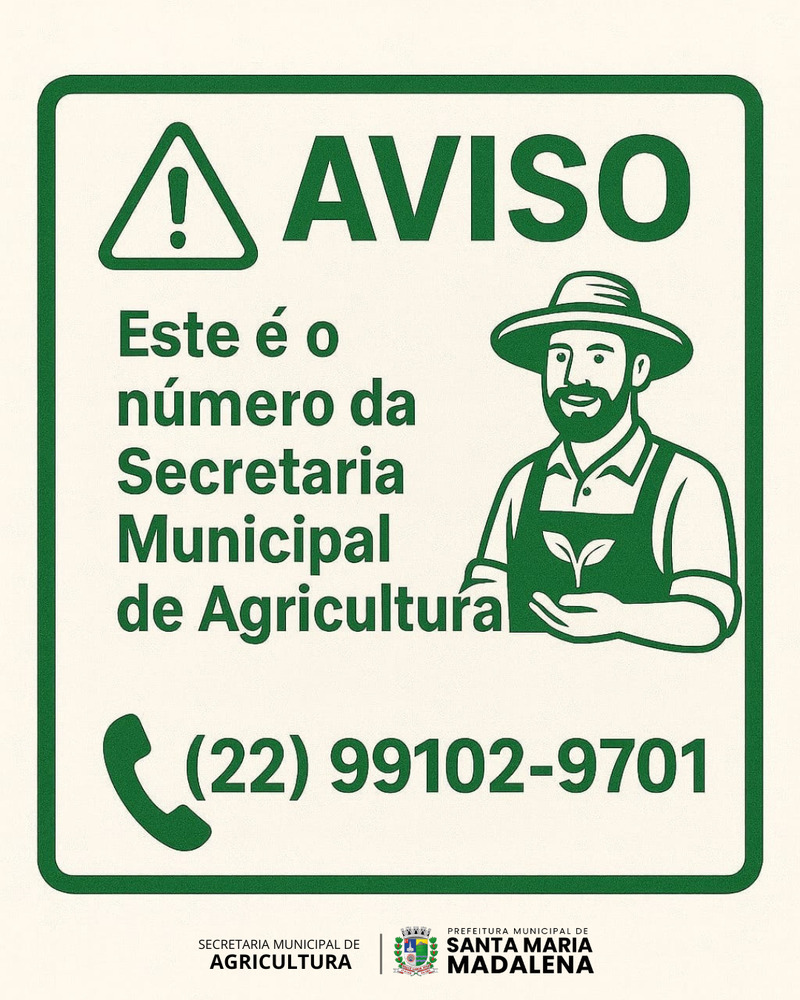 Novo número de contato da Secretaria Municipal de Agricultura