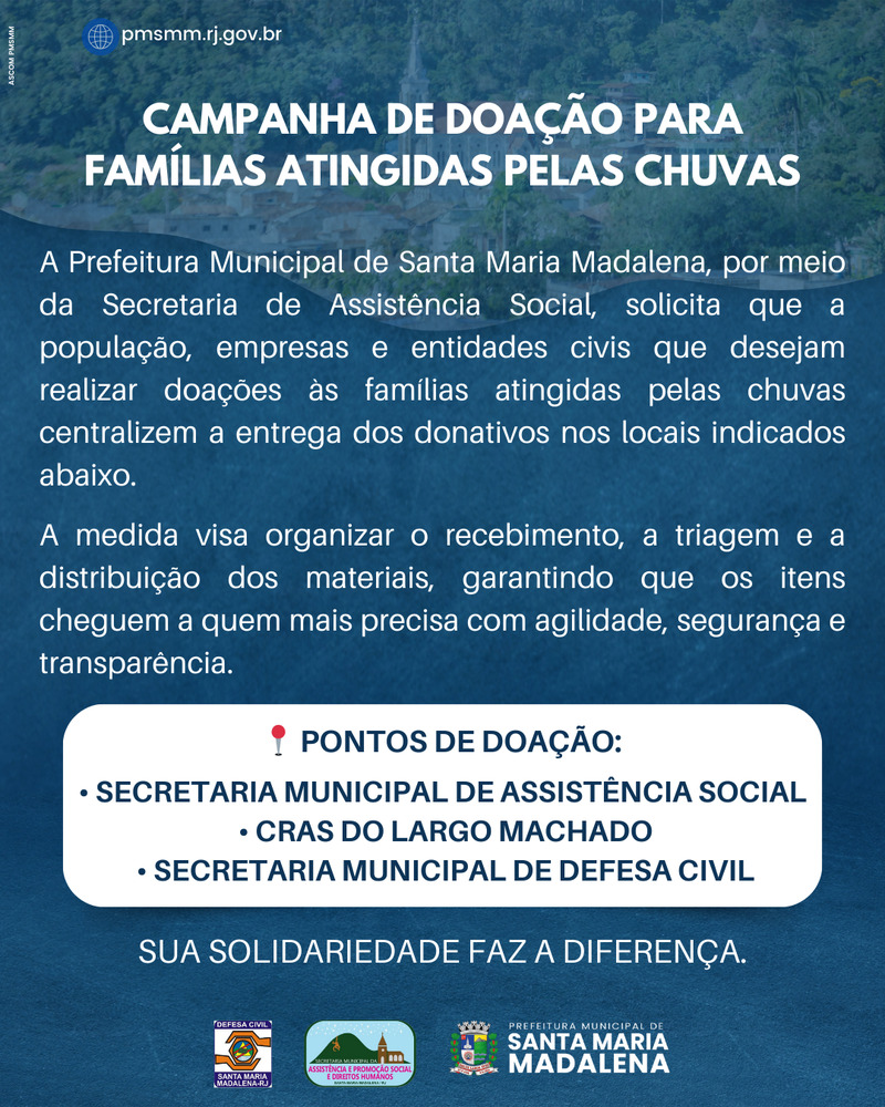 Secretaria de Assistência Social recebe doações para famílias atingidas pelas chuvas