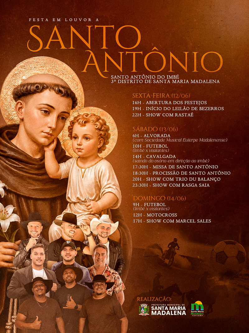 Santo Antônio do Imbé celebra seu padroeiro de 12 a 14 de junho